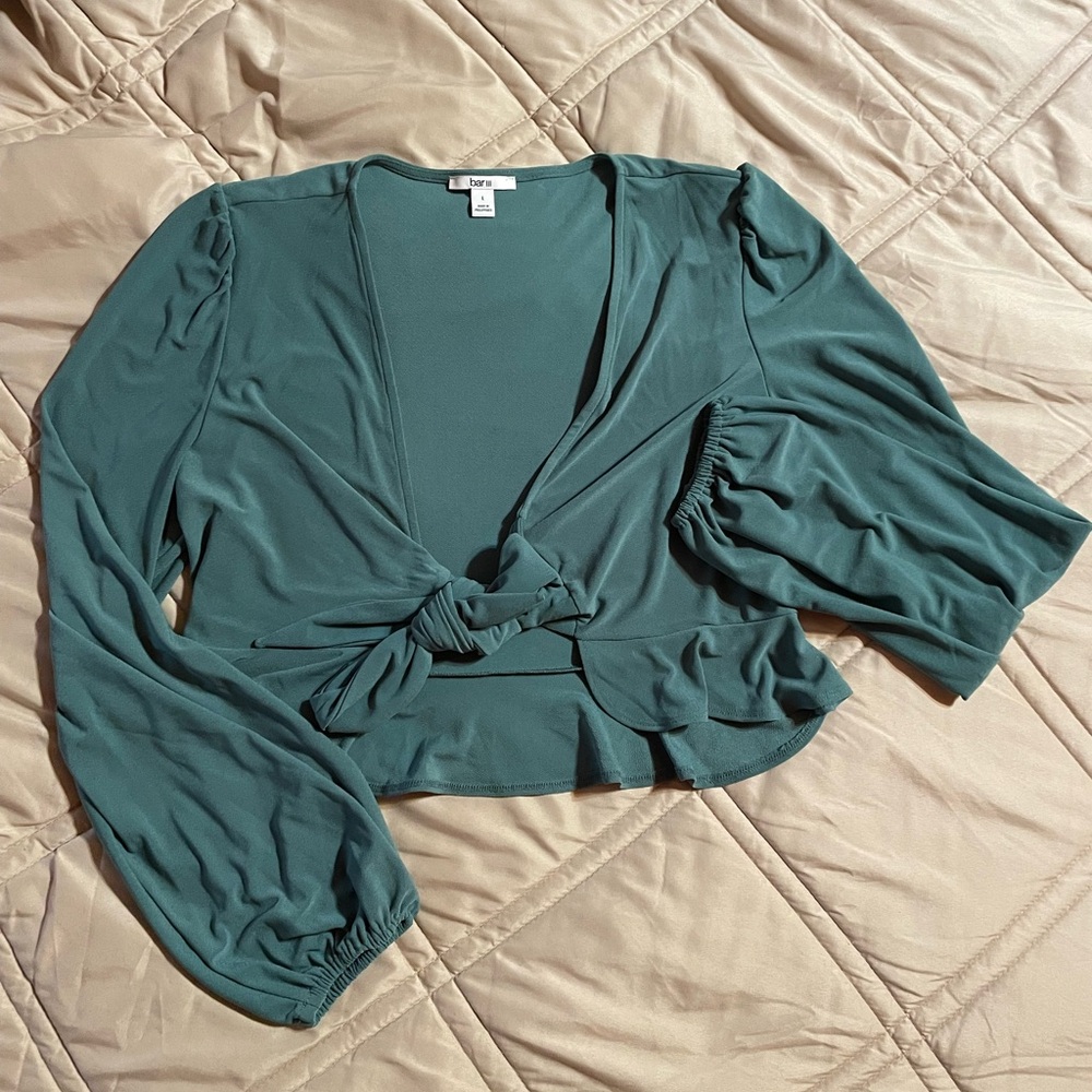 Bar III Teal Blouse with Knot Detail